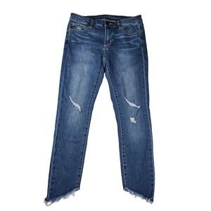 Articles of Society Lyon Skinny Jeans Blue Distressed Step Diagnal Hem Womens 27